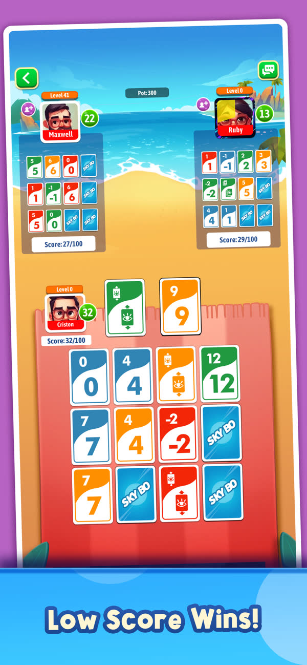 Skyjo gameplay screen showing scoring